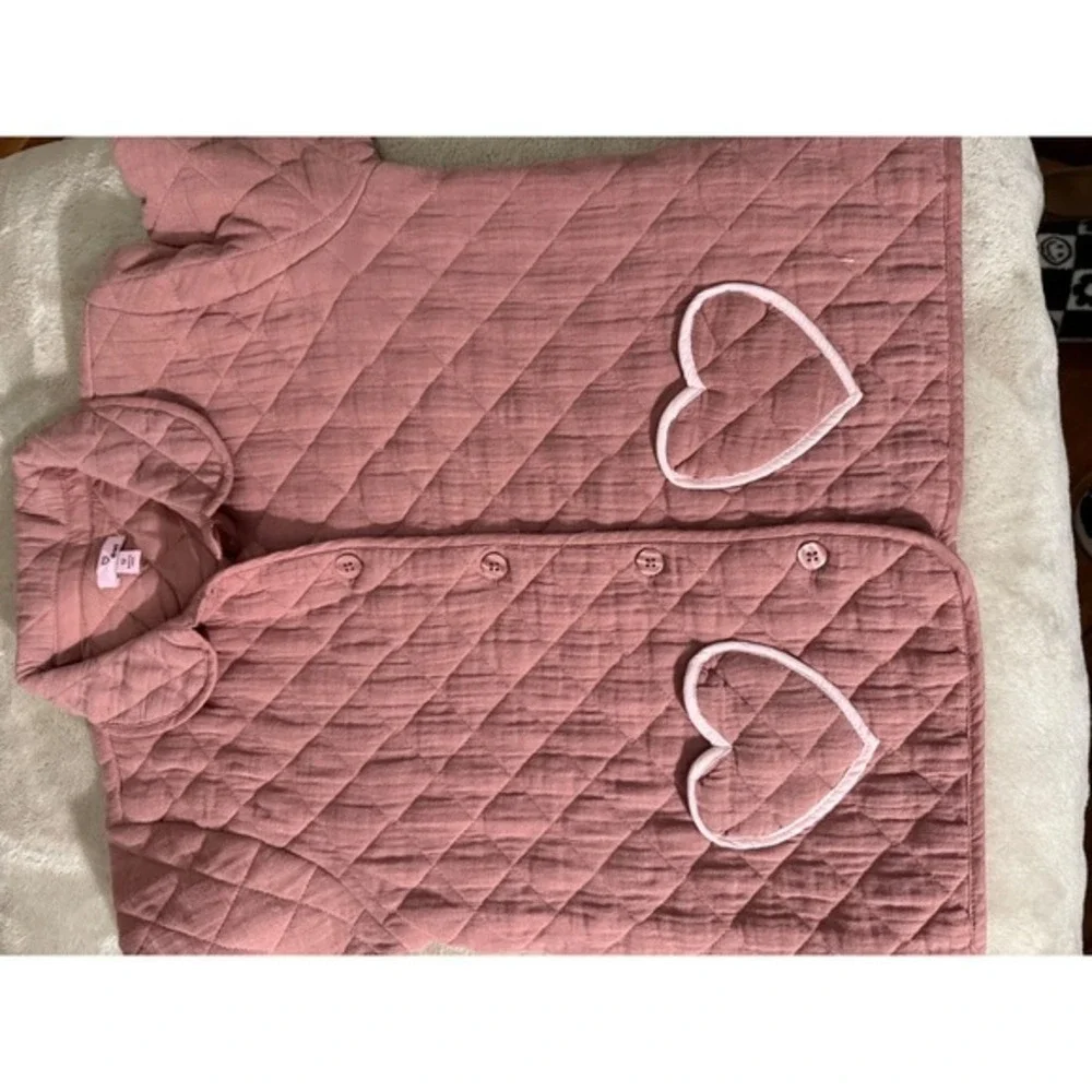 Quilted Heart Pocket‎ Gauze Jacket Dusty Rose Pink Button Down Size 12 girls